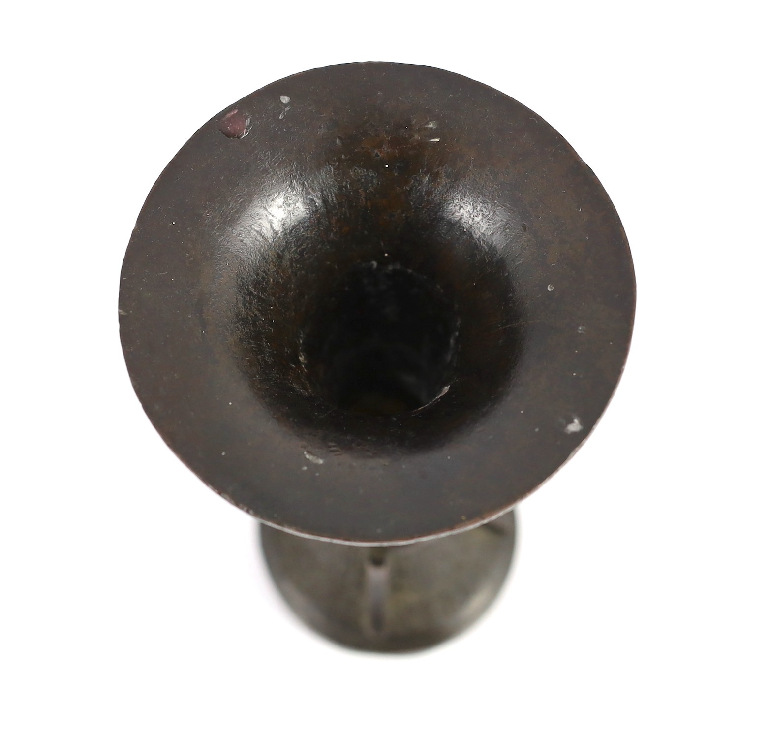 A Chinese archaistic bronze beaker vase, gu, Ming dynasty, 19.2cm high